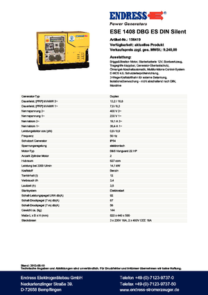 Generatori a benzina Endress ESE 1408 DBG ES DIN Silent