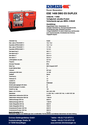 Generatori a benzina Endress ESE 1408 DBG ES Duplex Silent
