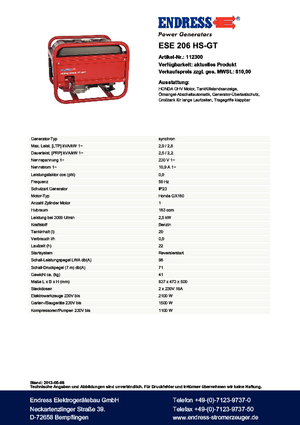 Generatori a benzina Endress ESE 206 HS-GT