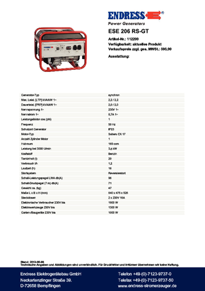 Generatori a benzina Endress ESE 206 RS-GT