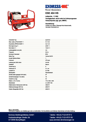 Generatori a benzina Endress ESE 404 HS