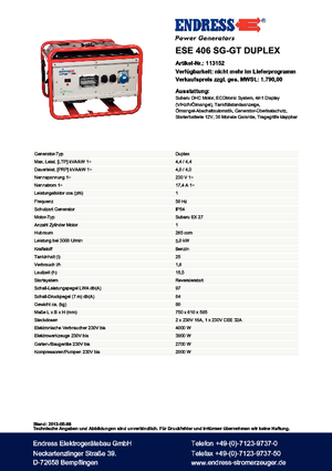 Generatori a benzina Endress ESE 406 SG-GT Duplex