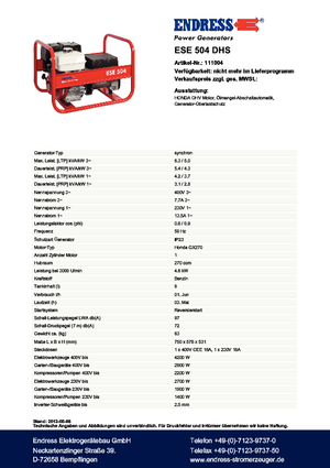 Generatori a benzina Endress ESE 504 DHS