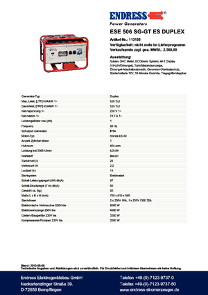 Generatori a benzina Endress ESE 506 SG-GT ES Duplex