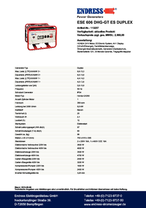 Generatori a benzina Endress ESE 606 DHG-GT ES Duplex