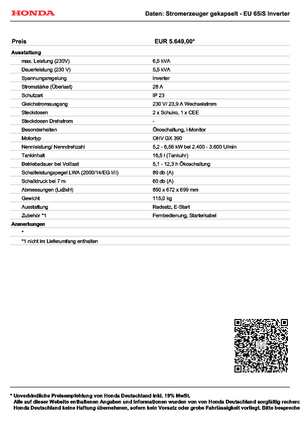 Generatori a benzina Honda EU 65 iS