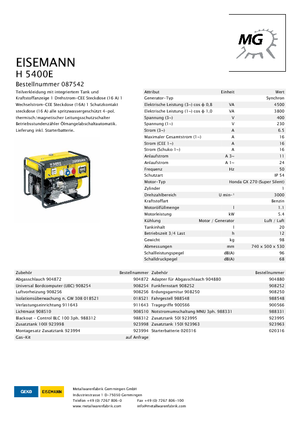 Generatori a benzina Eisemann H 5400  E