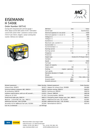 Generatori a benzina Eisemann H 5400  E