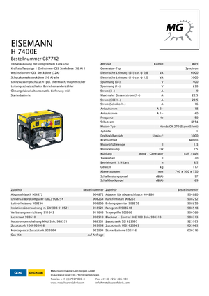 Generatori a benzina Eisemann H 7400 E