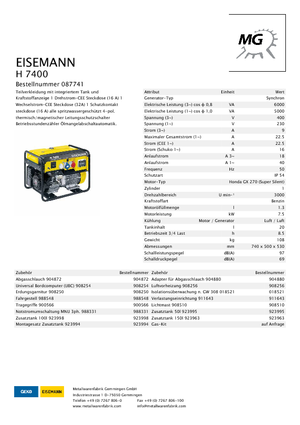 Generatori a benzina Eisemann H 7400