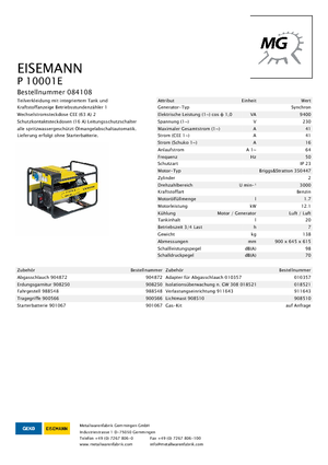 Generatori a benzina Eisemann P 10001 E