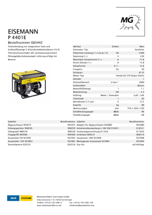 Generatori a benzina Eisemann P 4401 E