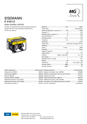 Generatori a benzina Eisemann P 4401 E