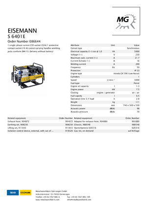 Generatori a benzina Eisemann S 6401 E