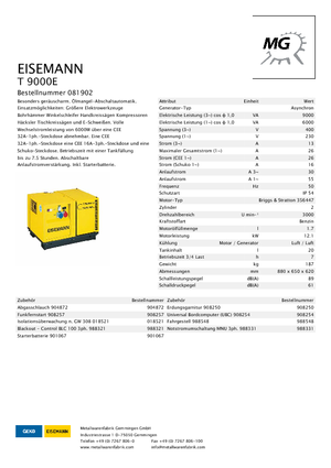 Generatori a benzina Eisemann T 9000 E