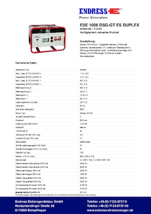 Generatori a benzina Endress ESE 1006 DSG-GT ES Duplex