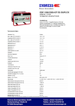 Generatori a benzina Endress ESE 1506 DSG-GT ES Duplex