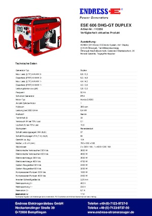 Generatori a benzina Endress ESE 606 DHG-GT Duplex