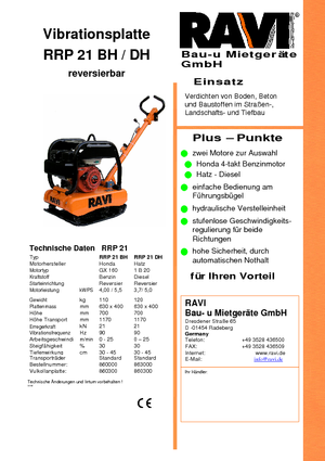 Piastre vibranti reversibili Ravi RRP 21 BH