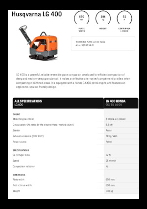 Piastre vibranti reversibili Husqvarna LG 400