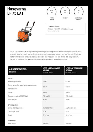 Piastre vibranti monodirezionali Husqvarna LF 75 LAT