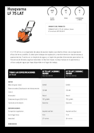 Piastre vibranti monodirezionali Husqvarna LF 75 LAT