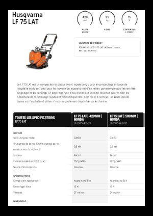Piastre vibranti monodirezionali Husqvarna LF 75 LAT