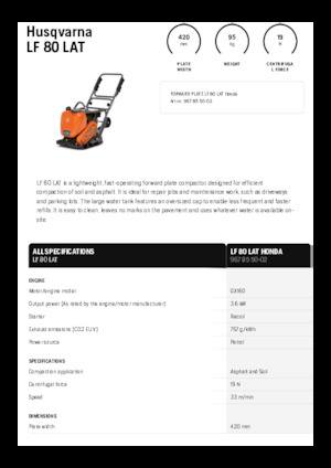 Piastre vibranti monodirezionali Husqvarna LF 80 LAT