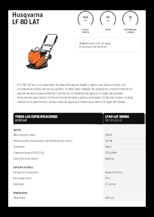 Piastre vibranti monodirezionali Husqvarna LF 80 LAT