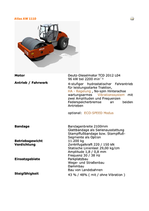 Compattatori stradali vibranti monotamburo Atlas AW 1110