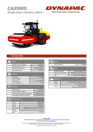 Compattatori stradali vibranti monotamburo Dynapac CA 2500 D