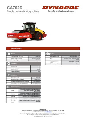 Compattatori stradali vibranti monotamburo Dynapac CA 702 D