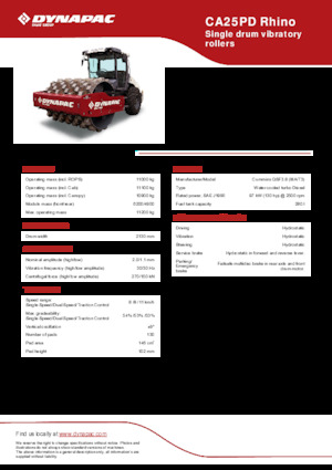Compattatori stradali vibranti monotamburo Dynapac CA25PD Rhino