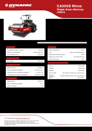 Compattatori stradali vibranti monotamburo Dynapac CA305D Rhino 