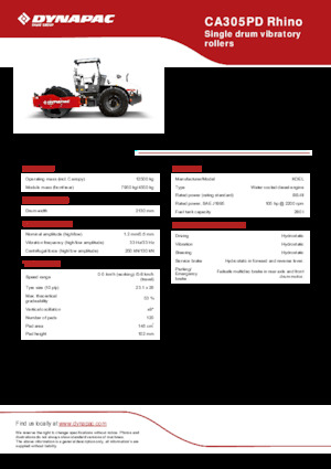 Compattatori stradali vibranti monotamburo Dynapac CA305PD Rhino