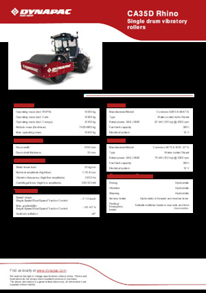 Compattatori stradali vibranti monotamburo Dynapac CA35D Rhino