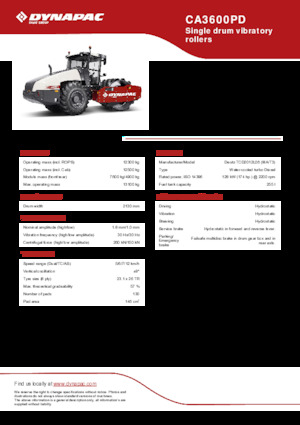 Compattatori stradali vibranti monotamburo Dynapac CA3600PD