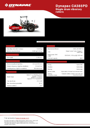 Compattatori stradali vibranti monotamburo Dynapac CA385PD