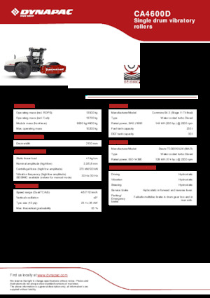 Compattatori stradali vibranti monotamburo Dynapac CA4600D