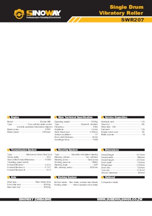 Compattatori stradali vibranti monotamburo Sinoway SWR207 