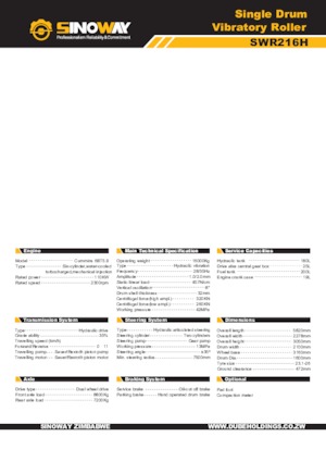 Compattatori stradali vibranti monotamburo Sinoway SWR216H