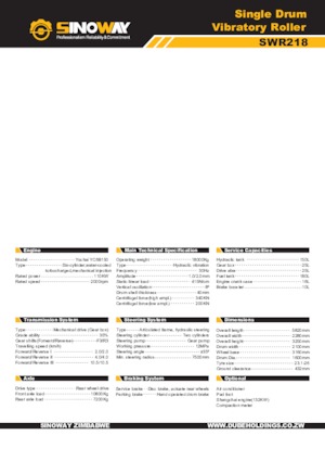 Compattatori stradali vibranti monotamburo Sinoway SWR218
