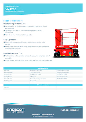 Piattaforme aeree verticali Sinoboom VM120E