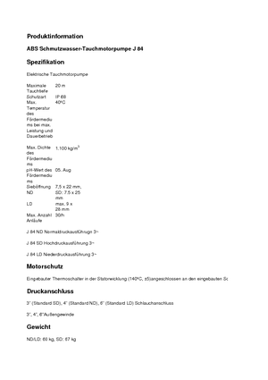 Pompe fognarie ABS-Pumpen J 84 LD direkt