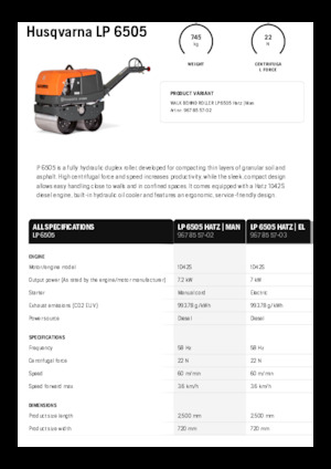 Compattatori stradali vibranti tandem Husqvarna LP 6505