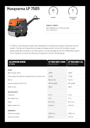 Compattatori stradali vibranti tandem Husqvarna LP 7505