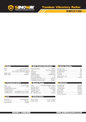 Compattatori stradali vibranti tandem Sinoway SWC212H