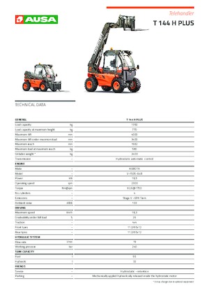 Sollevatori Telescopici Fissi Ausa T 144 H Plus