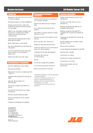 Piattaforme aeree verticali JLG-Toucan Toucan 1310