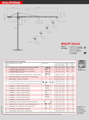 Gru a torre - rotazione alta Wolffkran 6531.6 cross